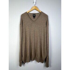 Jos A Bank Traveler Sweater Mens 3X Brown 100% Merino Wool Pullover Long Sleeve
